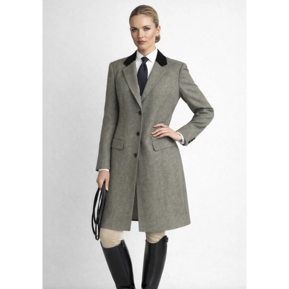 VTG LAUREN RALPH LAUREN Chesterfield Wool Coat Lambskin Collar Equestrian Sz 12